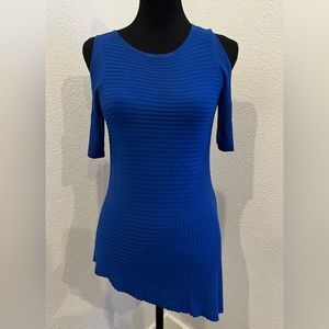Chicos Blue Ribbed Cold Shoulder Pullover Size 0 (US Size 4-Small)